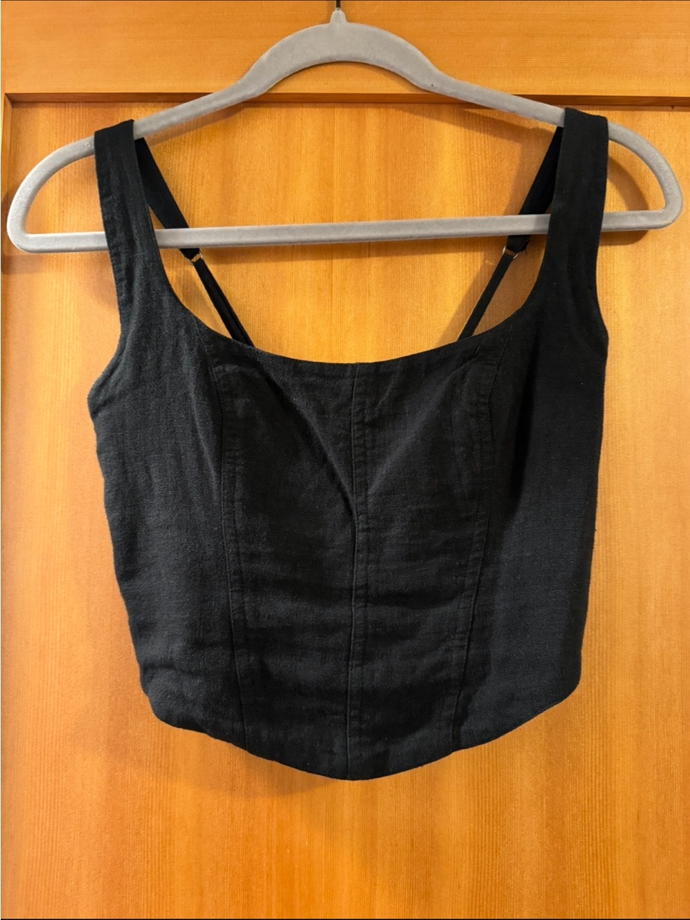 Abercrombie & Fitch Black Linen Square-Neck Cropped Bustier Tank Top